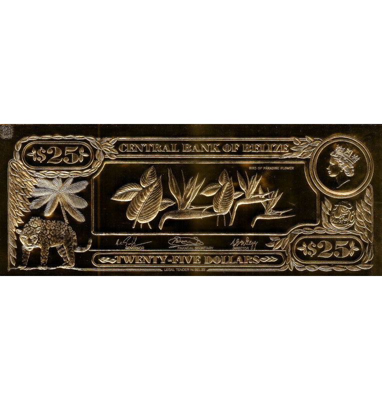 Belice 25 Dólares 1984 ND (Laminados en Oro) Serial 4 dígitos